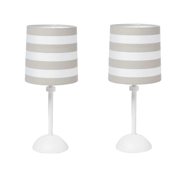 Matching Pair 14.75" Pillowfort Striped Gray Accent Bed/Sofa Side Table Lamps - Picture 1 of 6